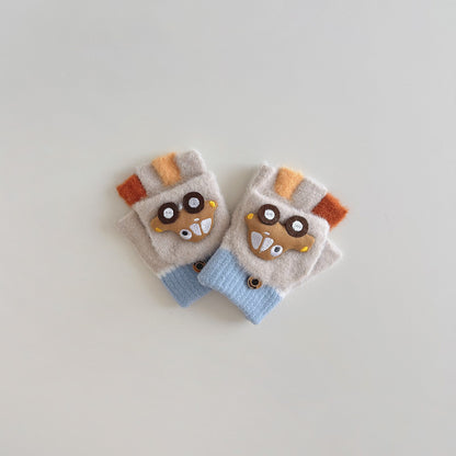 Toddler Boys Fingerless Winter Gloves Cute Car Design Warm Knit Mittens
