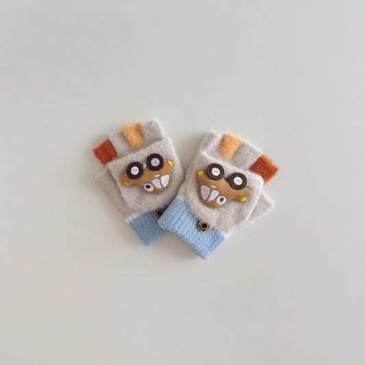 Toddler Boys Fingerless Winter Gloves Cute Car Design Warm Knit Mittens