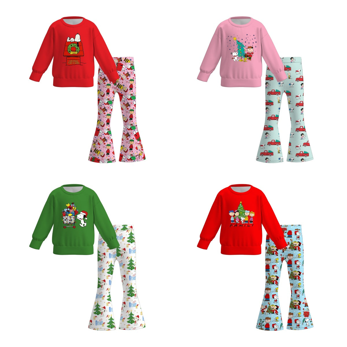 Girls 2 Pieces Christmas Cartoon Long Sleeves Pan Set Collection