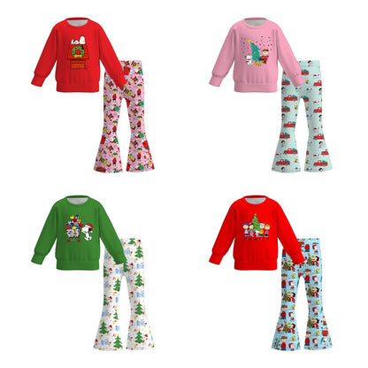 Girls 2 Pieces Christmas Cartoon Long Sleeves Pan Set Collection