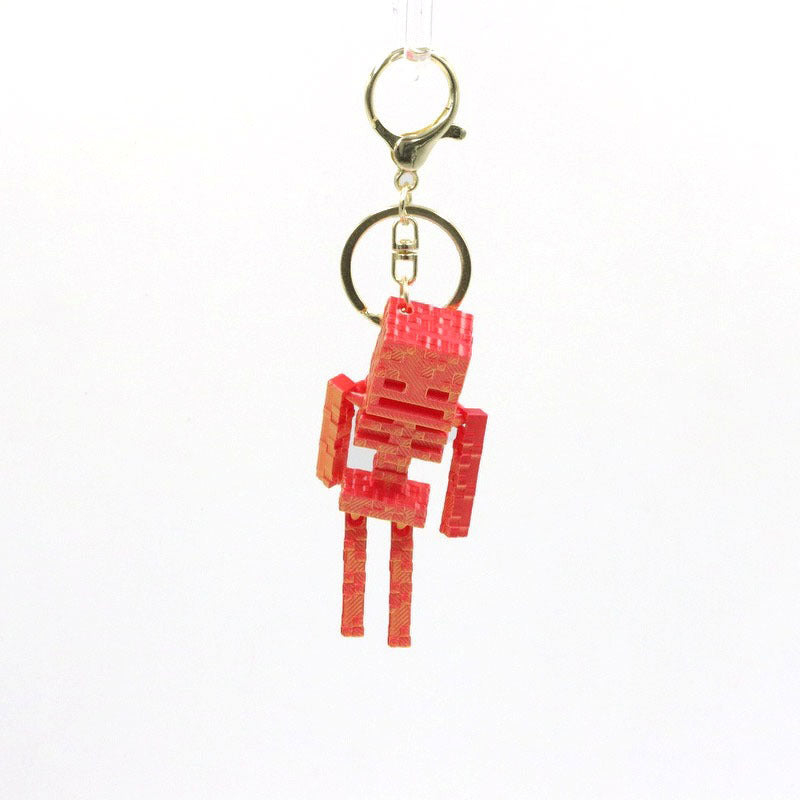 Pixel Skeleton 3D Keychain – Metallic Halloween Bag Charm