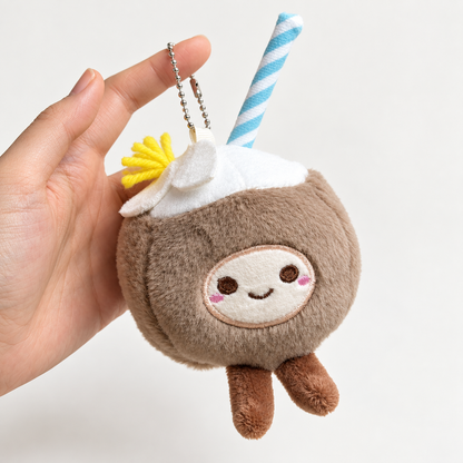 Cute Coconut Plush Keychain – Kawaii Tropical Drink Bag Charm