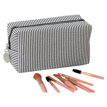 Seersucker Striped Makeup Pouch Travel Toiletry Storage Bag
