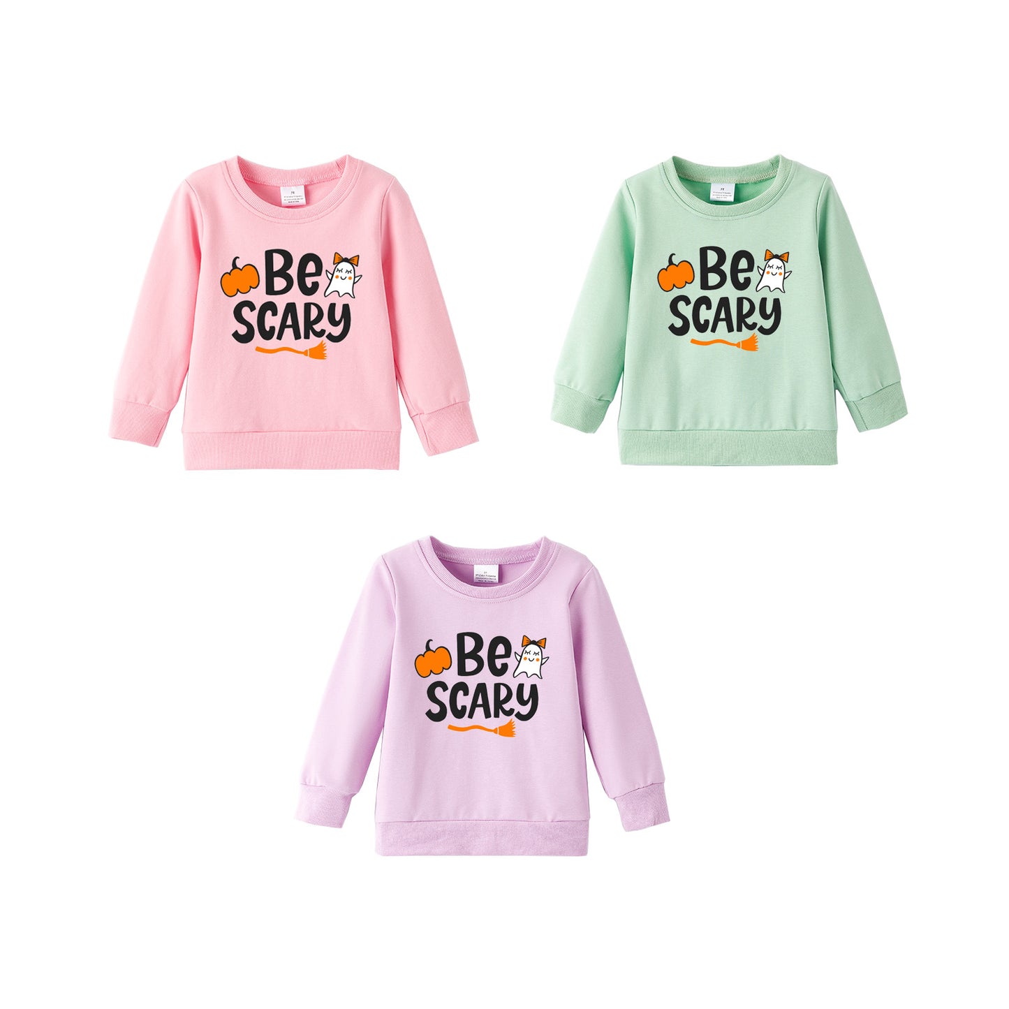 Girls Halloween "Be Scary" Cotton Sweatshirt – Cute Pumpkin & Ghost Print