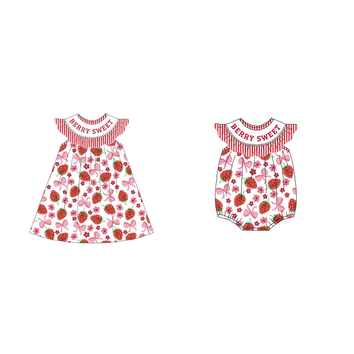 Spring Strewberry BERRY SWEET Smock Embroidery Girls Dress & Romper