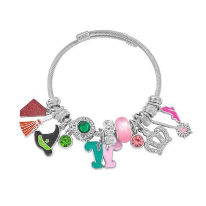 Enchanted Witchcore Electroplated Alloy Beaded Bracelet Pink & Green Unisex Charm Jewelry