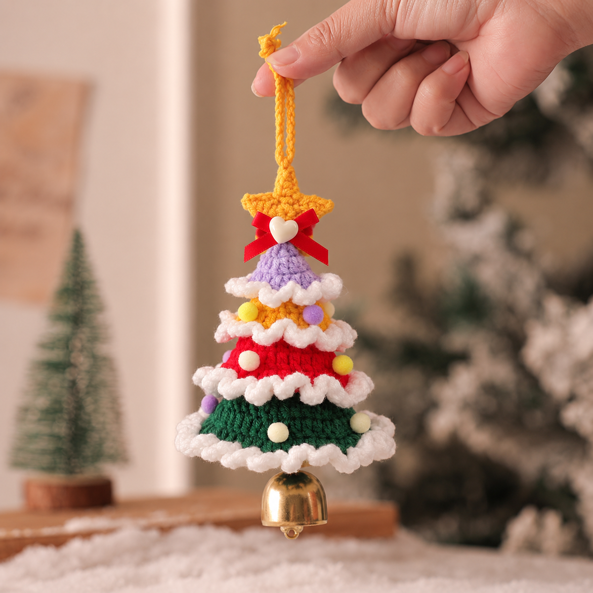 Plush Christmas Bell Ornaments Crochet Christmas Tree Mini Decor & Car Hanging