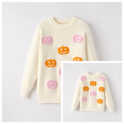 Mommy And Me Girls Halloween Ghost Applique Pink Sweater