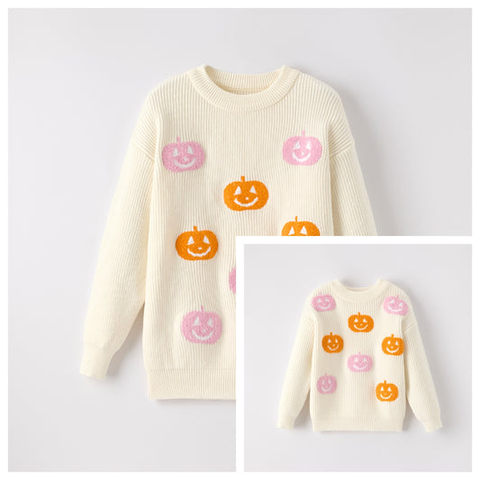 Mommy And Me Girls Halloween Ghost Applique Pink Sweater