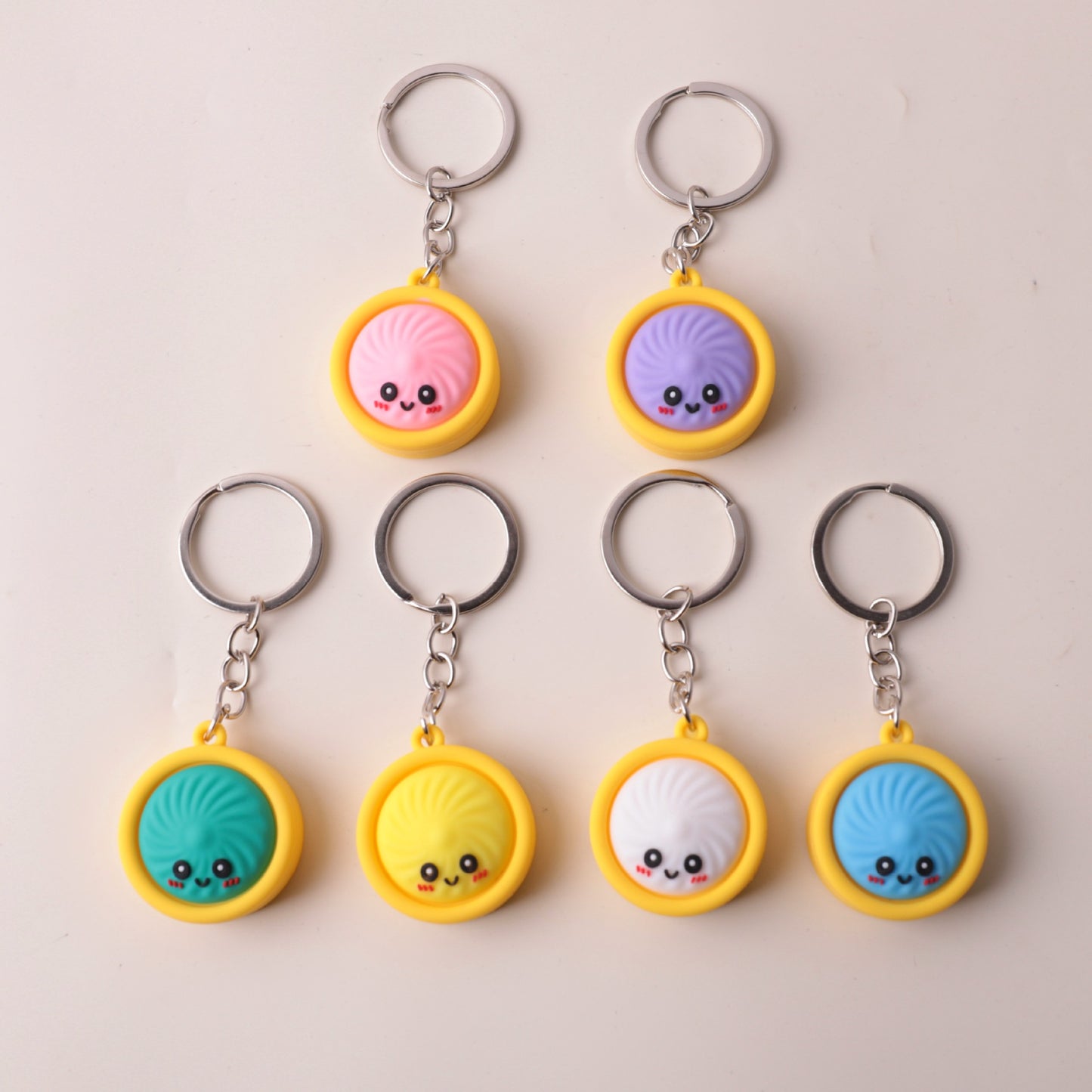Silicone Steamed Bun Basket Keychain Cartoon Food Charm Keyring