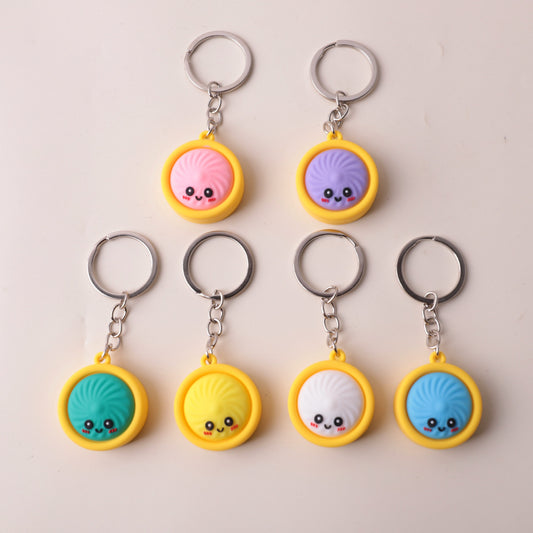 Silicone Steamed Bun Basket Keychain Cartoon Food Charm Keyring