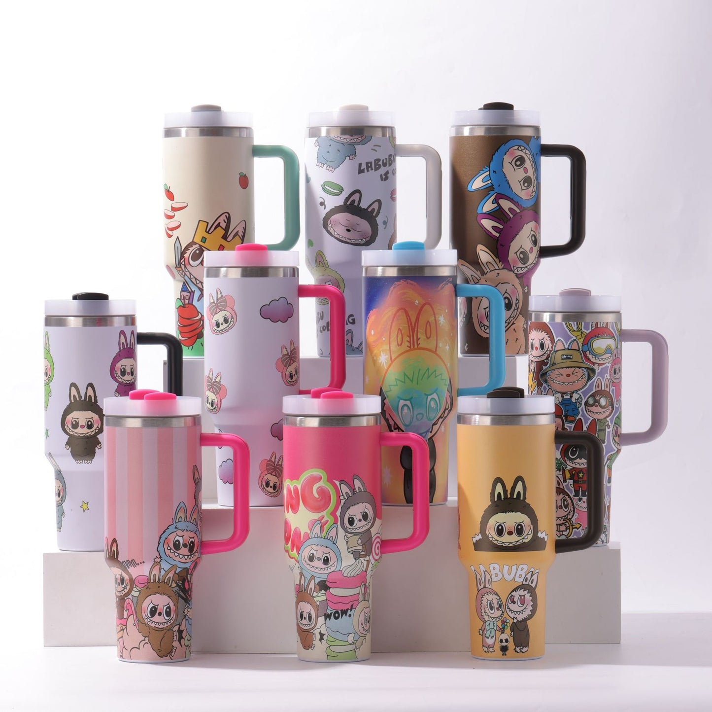 Labubu 40oz Insulated Tumbler with Handle and Straw Car Travel Mug Hot & Cold Stainless Steel Cup