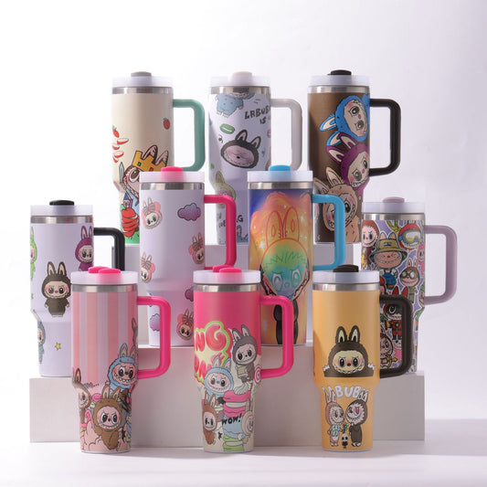 Labubu 40oz Insulated Tumbler with Handle and Straw Car Travel Mug Hot & Cold Stainless Steel Cup