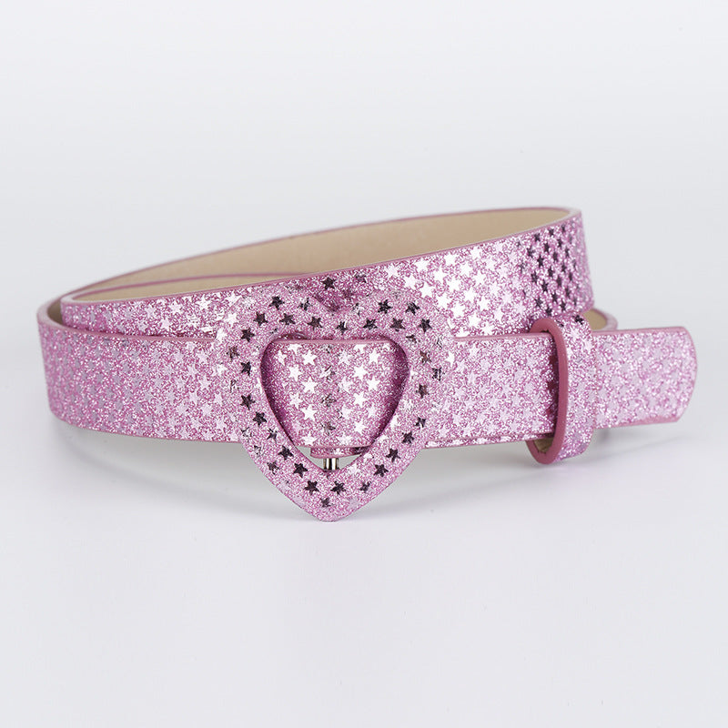 Kids’ Sequin PU Waist Belt with Heart-Shaped Buckle