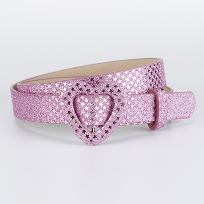 Kids’ Sequin PU Waist Belt with Heart-Shaped Buckle