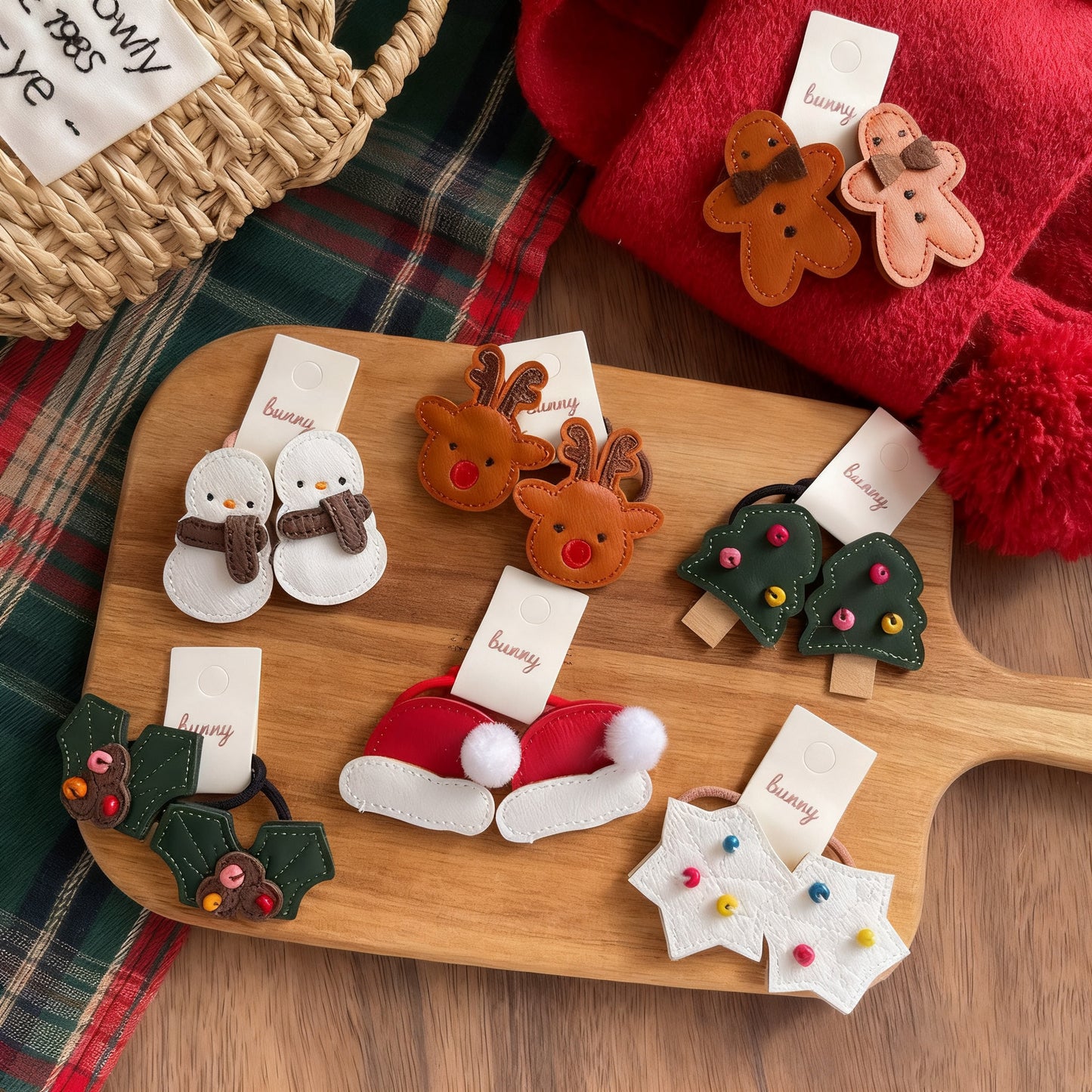 Christmas Leather Hair Clips and Hair Ties for Girls, Gingerbread Man & Snowman Baby Hair Accessories