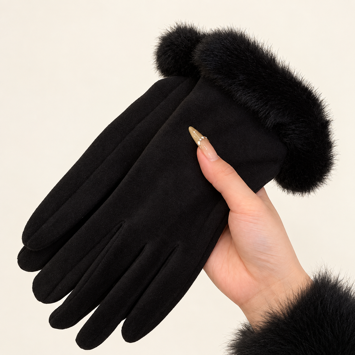 Women’s Touchscreen Winter Gloves with Faux Rabbit Fur Cuffs & Warm Fleece Lining
