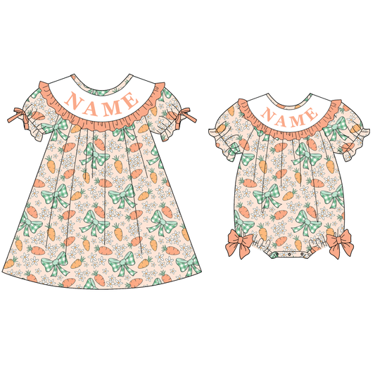 Easter Carrot Flower Custom Name Embroidery Smock Outfits
