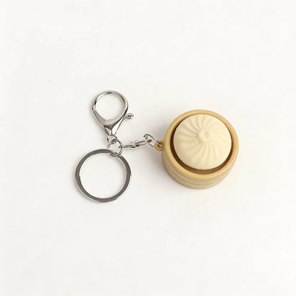 Realistic Dumpling Squishy Keychain Mini Steamer Press Button Stress Relief Bag Charm