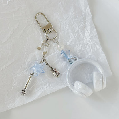 Headphone Music Bag Charm Keychain with Tassel & Beads