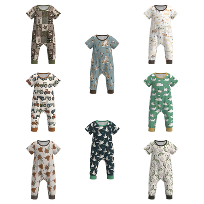 Summer Baby Boys Truck Animal Print Romper