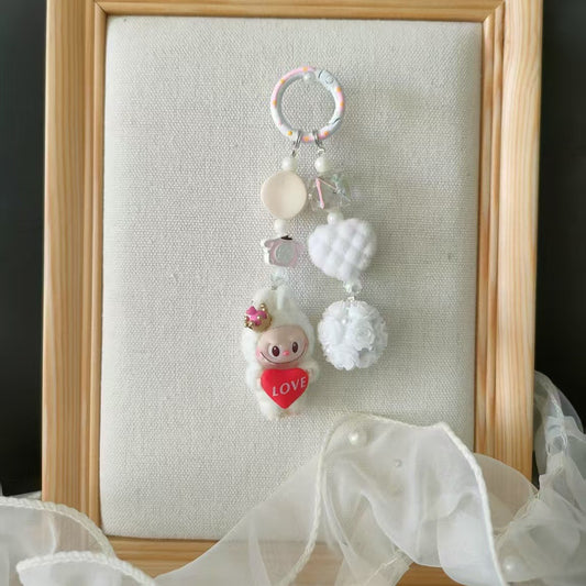 Monster Beaded Keychain & Phone Charm Heart Pendant Bag Charm Trendy Collectible Accessory