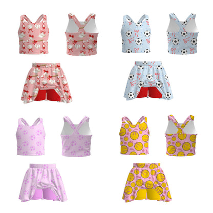 Girls Summer Outdoor Sport Soft Athletic Skirt Set
