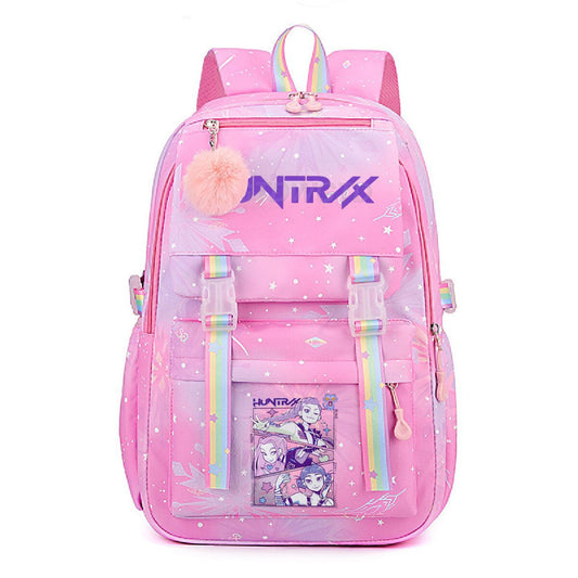 Kpop Demon Hunters Rainbow Print Backpack, Lightweight Student School Bag