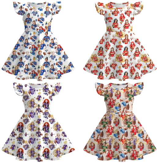 Girls Summer Football Team Sport Short Sleeves Twirl Dress