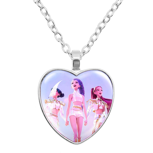 K-Pop Demon Hunters Alloy Heart Shaped Pendant Necklace Cartoon Anime Jewelry Accessory
