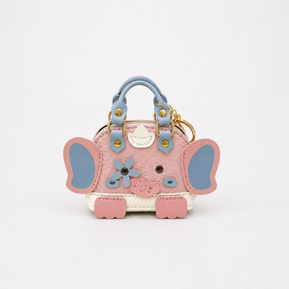 Elephant Bag Charm Keychain Colorful Faux Leather Mini Purse Pendant for Handbags & Backpacks