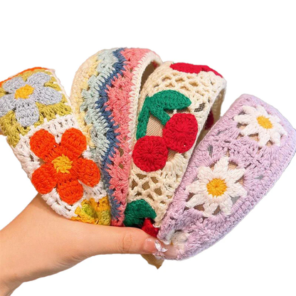 Girl's Floral Embroidery Knit Headband Spring Hair Accessory
