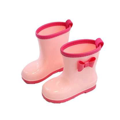 Kids' Non-Slip Rain Boots with Bow - Solid Color Toddler/Youth