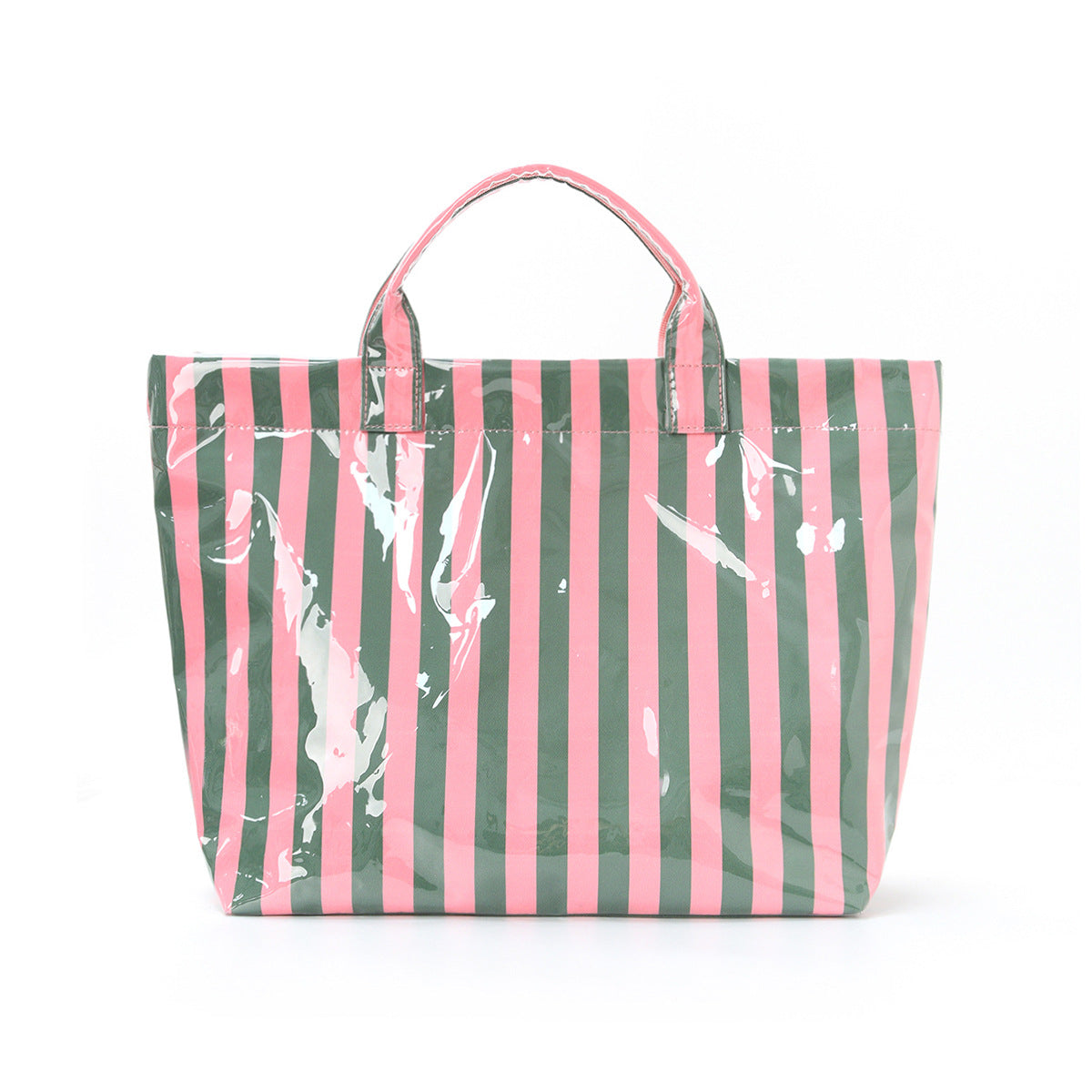 Large Striped Tote Bag – Lightweight PVC Shoulder Bag for Travel, Work & Daily Use