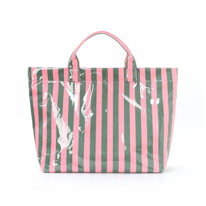 Large Striped Tote Bag – Lightweight PVC Shoulder Bag for Travel, Work & Daily Use
