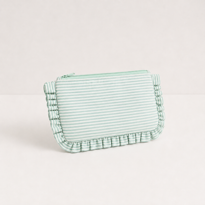Striped Ruffle Cosmetic Bag – Toiletry & Travel Pouch