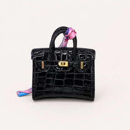 Mini Crocodile Embossed Bag Charm Faux Leather Purse Keychain Pendant for Handbags & Backpacks