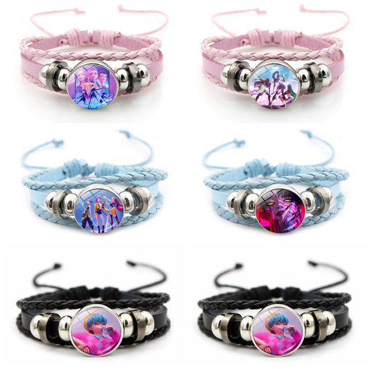 K-POP Demon Hunters & Gaza Boy Group Bracelet Adjustable Braided Leather Fan Jewelry Available in 3 Colors