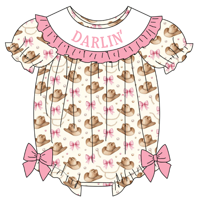 Girls DARLIN Embroidery Smock Cowboy Hat Dress & Bubble