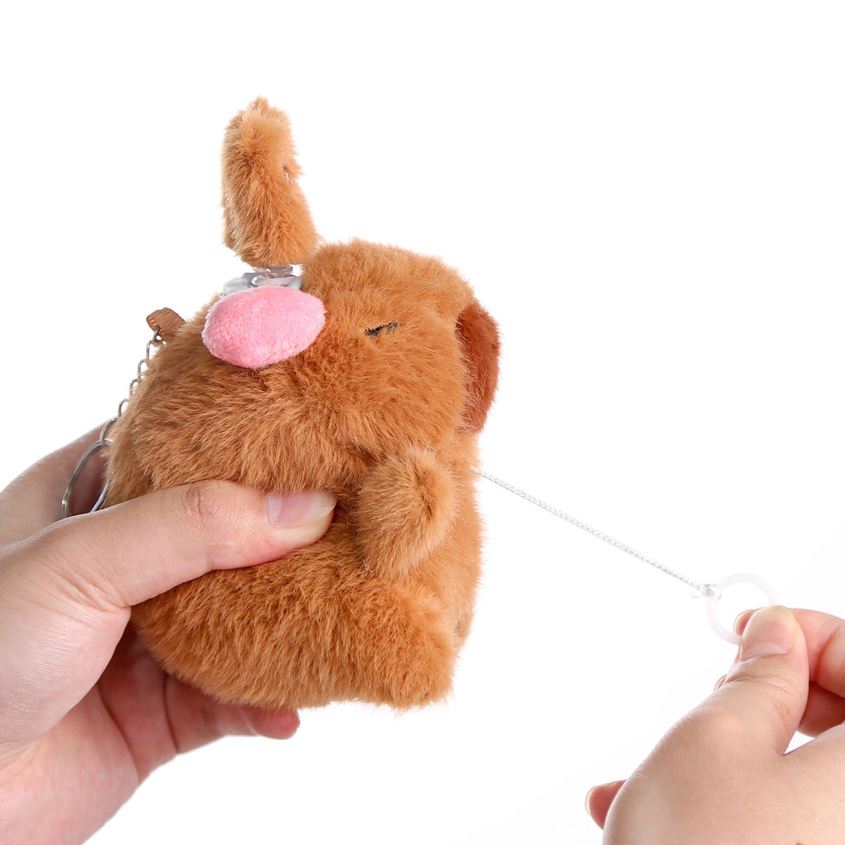 Interactive Capybara Plush Keychain – Pull-String Wiggling Bag Charm