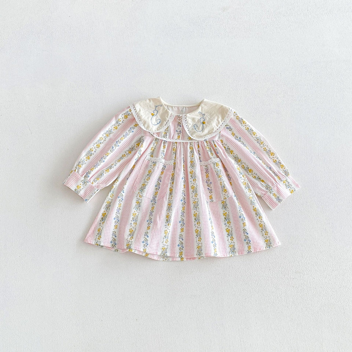 Girls’ Cotton-Rich Floral Dress with Embroidered Collar – In Stock