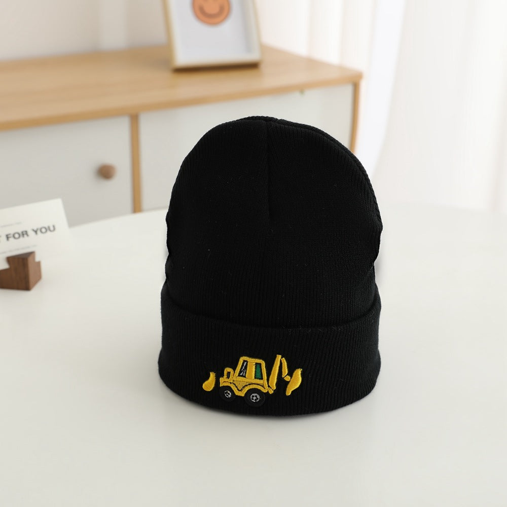 Kids Embroidered Excavator Knit Beanie – Warm, Stylish Unisex Winter Hat