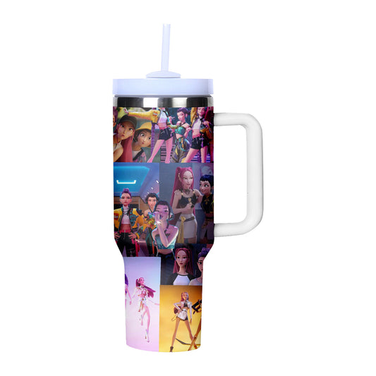 KPOP Demon Hunters 40oz Insulated Tumbler with Handle and Straw Car Travel Mug Cold Stainless Steel Cup