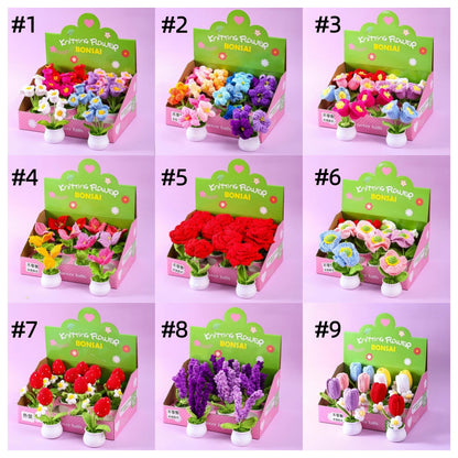 Handmade Knitted Flower Bonsai Set – Crochet Potted Flower Gift Box (12pcs Assorted Styles)