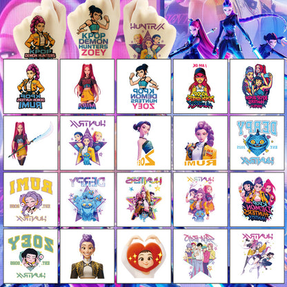 K-Pop Demon Hunters Temporary Tattoo Stickers 20 Sheets Cartoon Water Transfer Tattoos