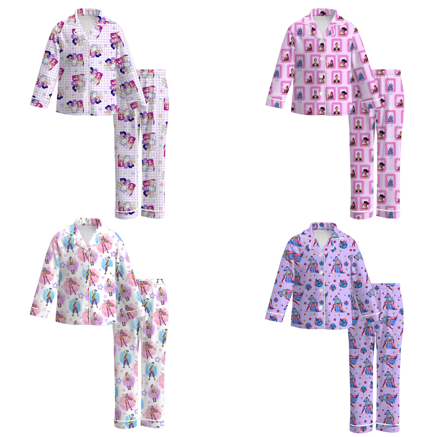 Girls Fall Kpop Demon Hunter Print Pajamas Pant Set