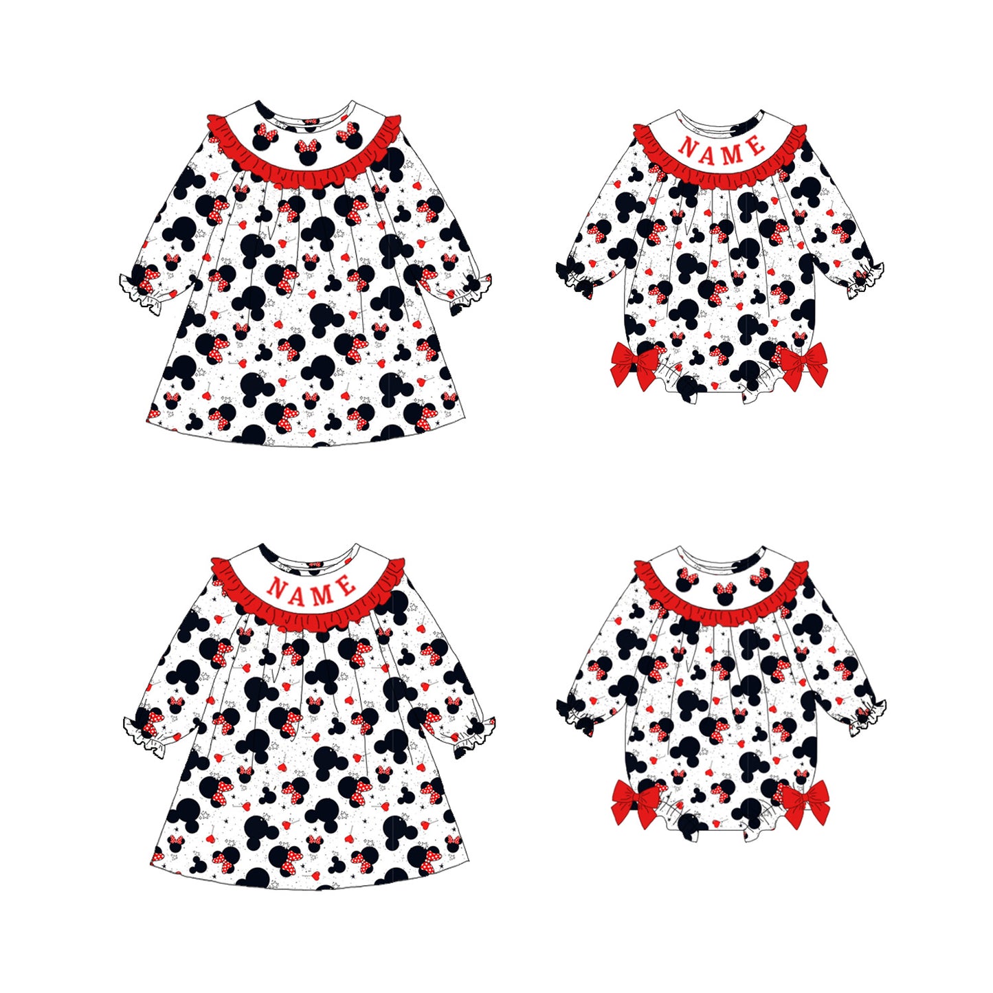 Girls Valentine's Day Spring Cartoon Custom Name Smock Embroidery Collection
