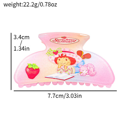 Strawberry Shortcake Acrylic Hair Clip – Cute Cartoon Printed Barrettes for Girls