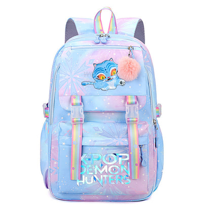 Kpop Demon Hunters Tiger Cartoon Backpack Rainbow Print Student School Bag