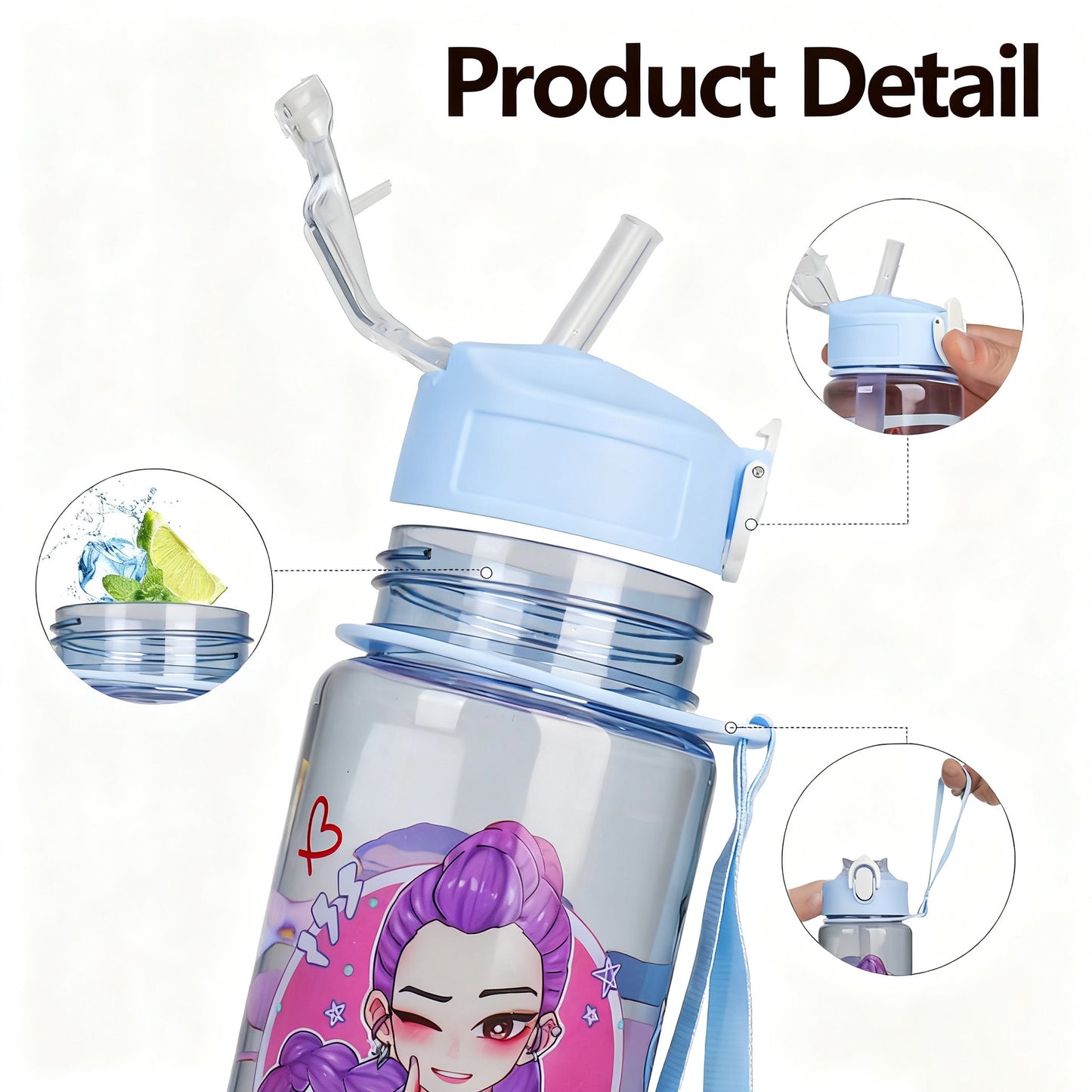K-POP Demon Hunter Children’s Straw Water Cup Portable Plastic Drinking Bottle 24Oz